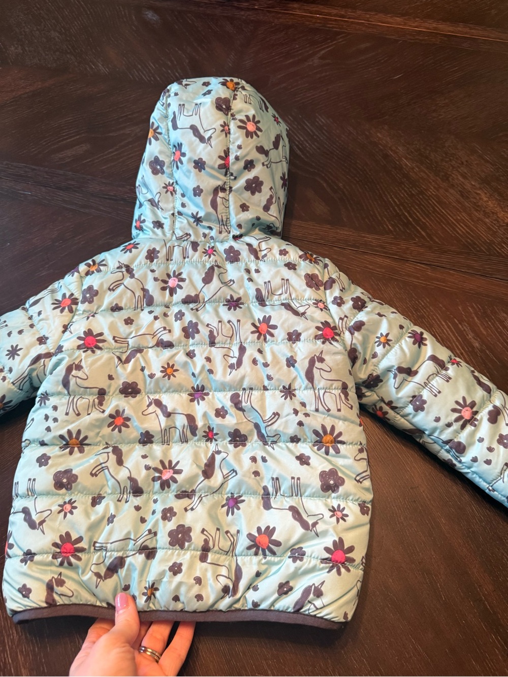 Cat & Jack Baby Jacket puffer reversible fleece unicorn print size 2T - Picture 6 of 6
